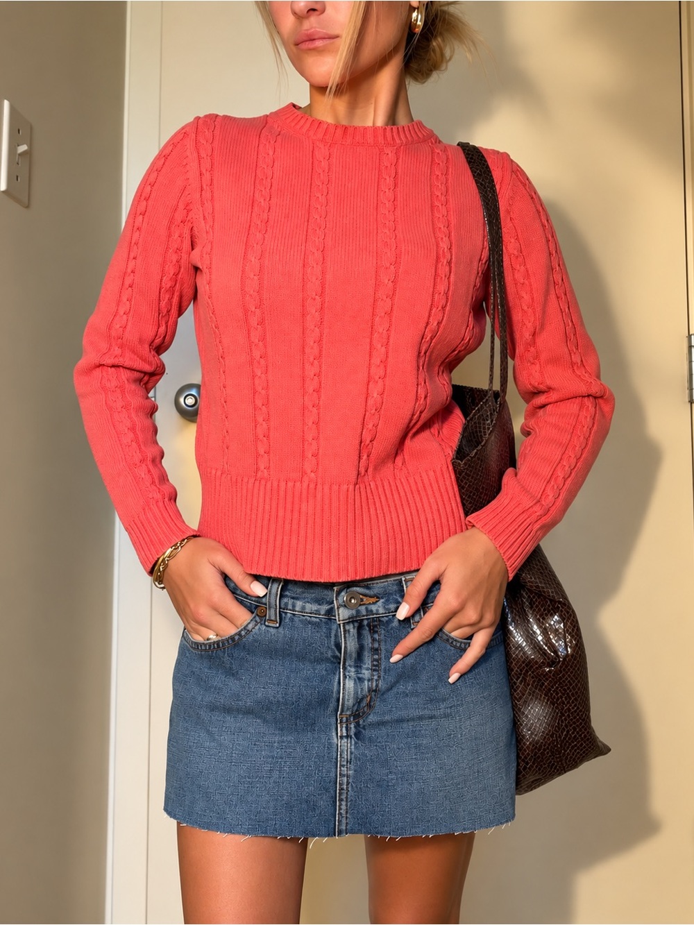 LOFT Coral Cable Knit Sweater | 100% Cotton Size Small